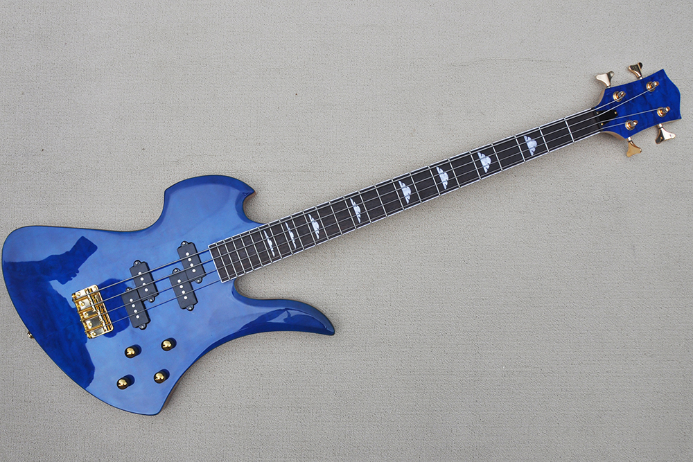 Factory Direct Sale Bass 4 Strings Electric Bass Guitar High Quality Dark Blue with Golden Hardware Rosewood Fretboard Fixed Bridge Offer Customize