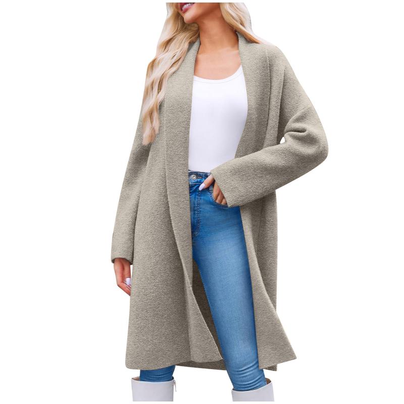 Manteau Long en tricot pour femmes, col drapé sur le devant ouvert, manches longues, ourlet ample, veste pull mi-longue décontractée pour Look de