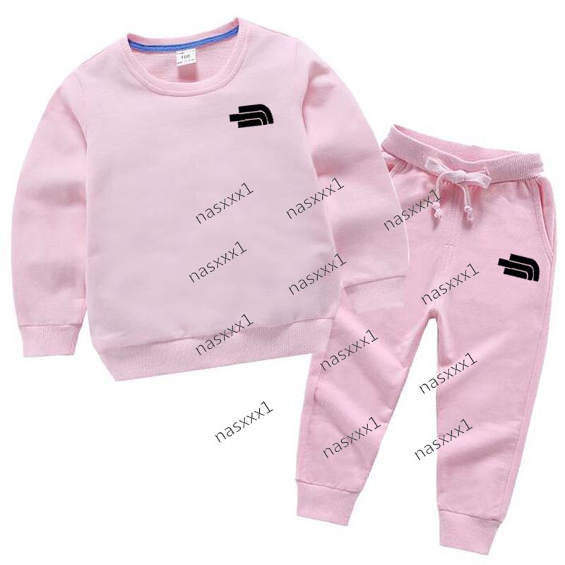 Printemps automne enfants vêtements ensembles bébé filles O cou sweat pantalon deux pièces ensemble enfants respirant 100% coton rose survêtement