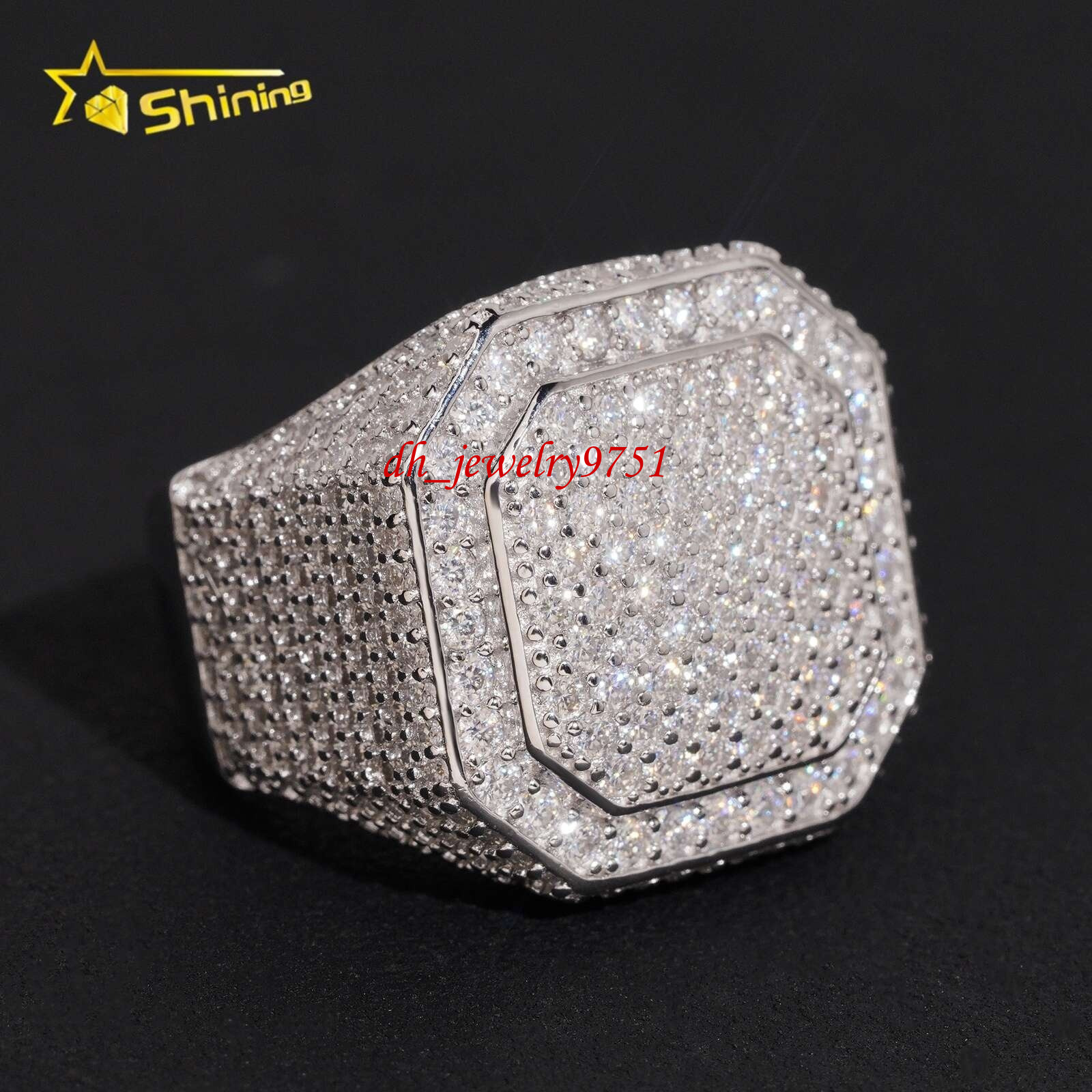 2026 Fashion Luxury 925 Sterling Silver Moissanite Diamond Ring Mixed Emerald Round Cut Full Pave Wedding Jewelry