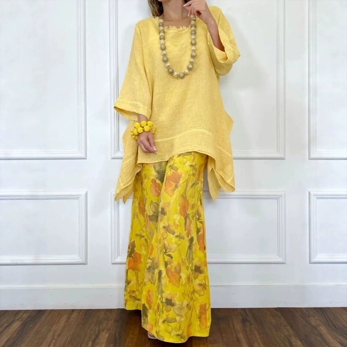 AAAAA MM02 Ensemble élégant de mode quotidienne pour femmes en lin doux