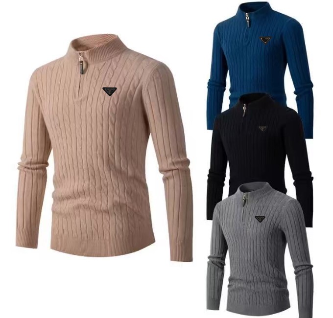 Mens Sweaters Half-zip mock neck Knitted Designer Sweater Casual Twisted Embroidery Jumpers Comfortable Warm Cotton Men Pullover Sweatshirt