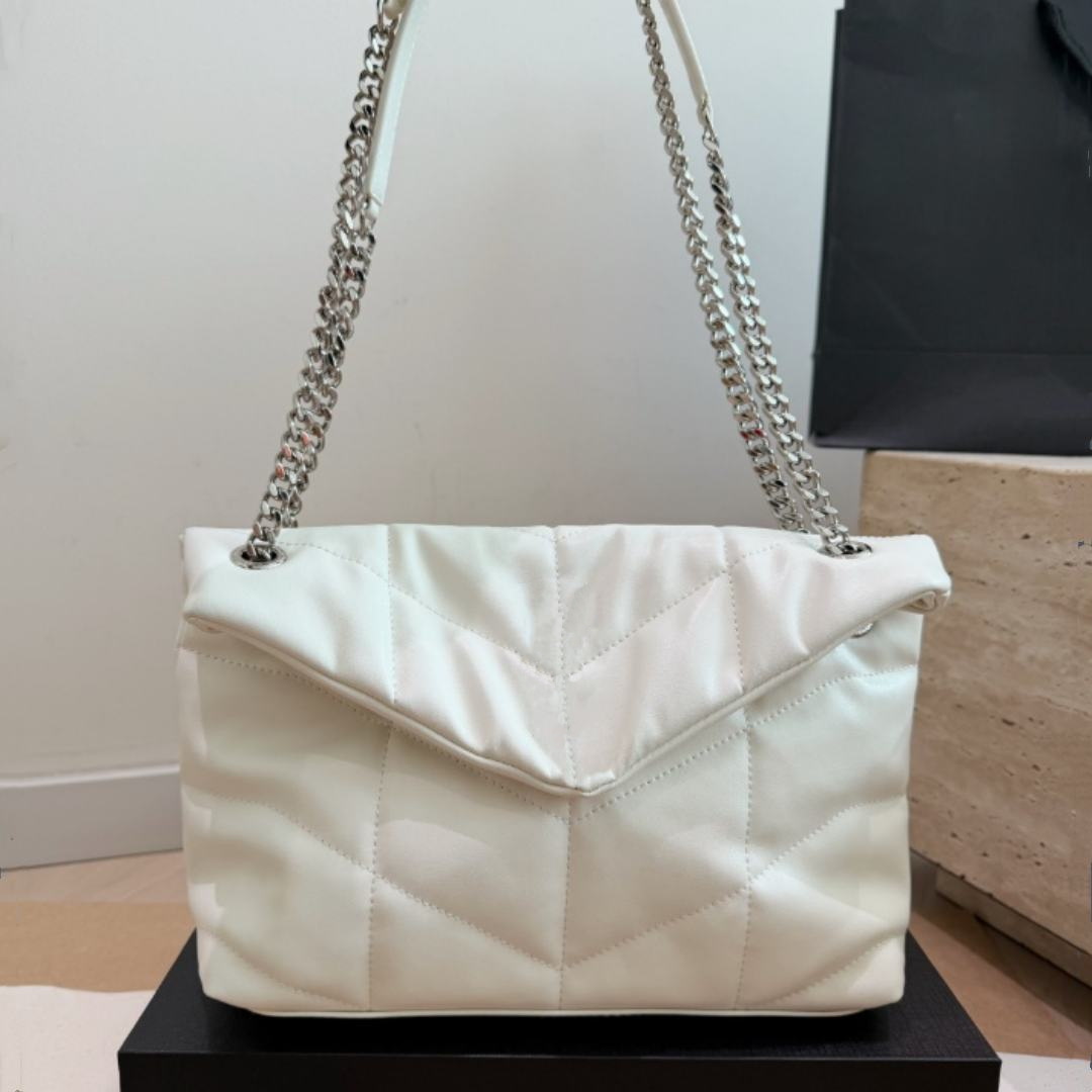 Luxury Women Puffer Quilted Flap Handbag Metal Chain Shoulder Crossbody Bag LouLou Soft Leather Ladies Purse classic Fashion shoulder bag 0699