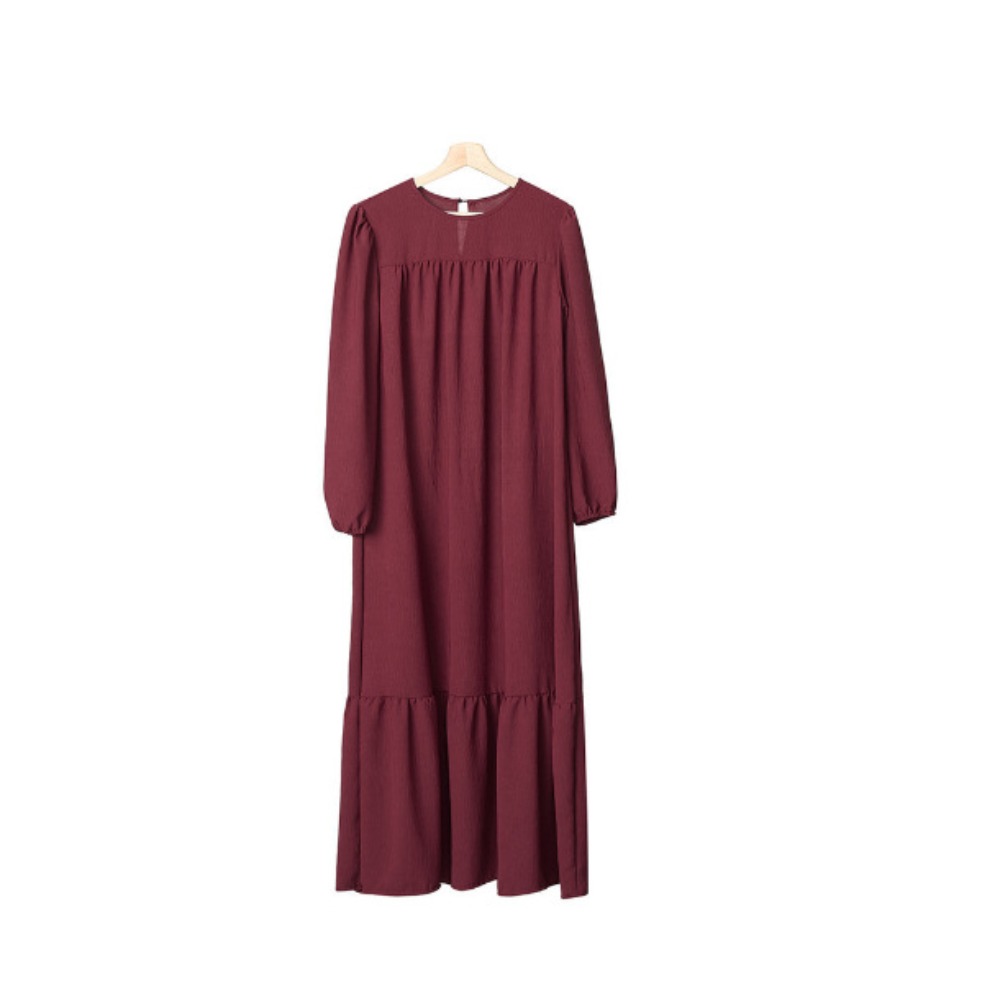 (127) New Solid Color Elegant and Simple Loose Large Size Elastic Cuff Dress