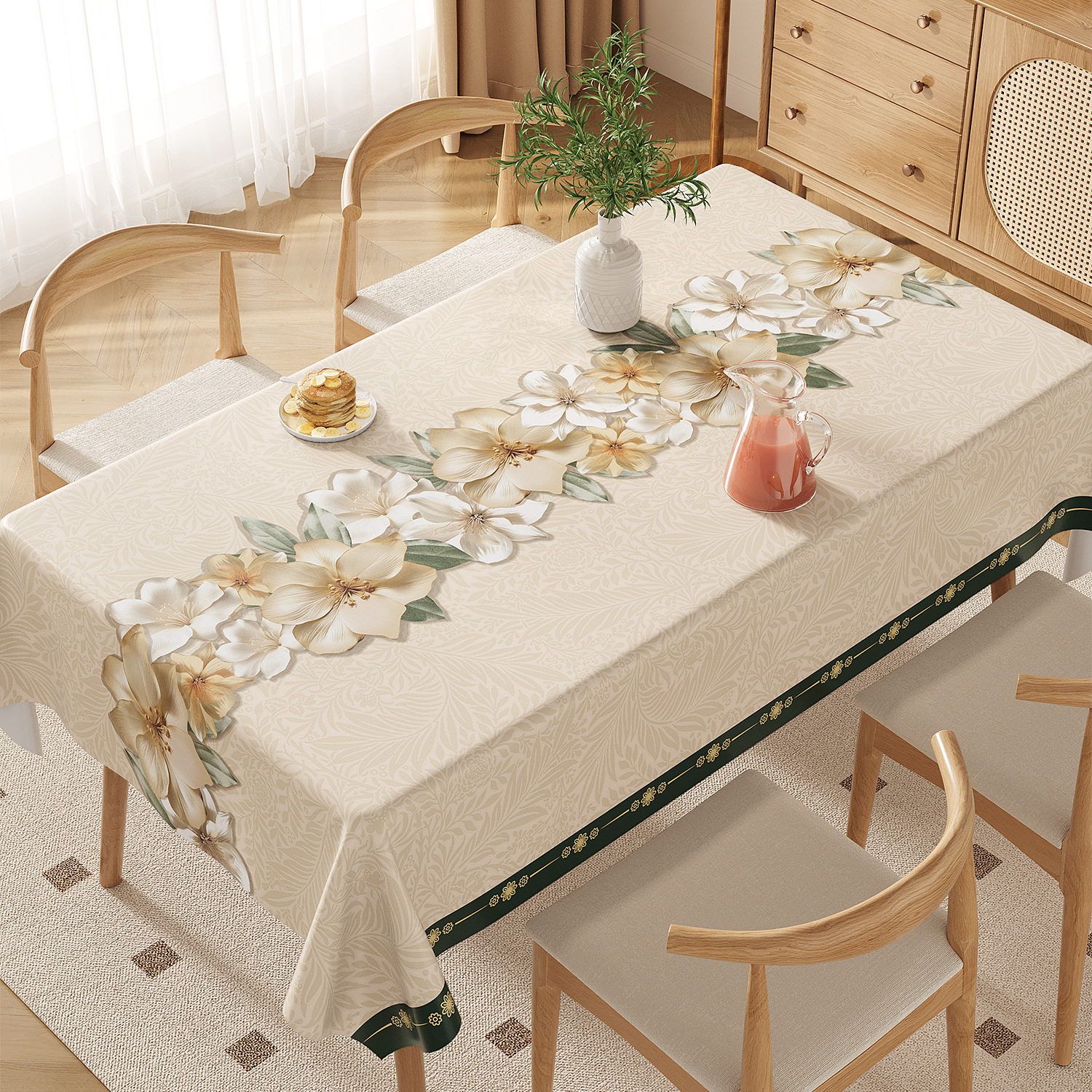 Nappe rectangulaire en PVC personnalisée, Style minimaliste frais, étanche à l'huile et sans entretien, YL-37479