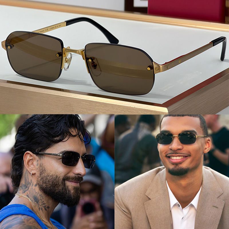 SANTOSDE Frameless Rectangular Sunglasses CT0460 Mens Womens Fashion Metal Frame Brown Nylon Lenses Daily Outfits Business Driving Banquet Party Lux