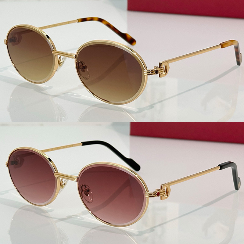 Lunettes de soleil ovales classiques CT0628S Hommes Femmes Monture en métal Verres en nylon marron Décoration de pierres précieuses personnalisée