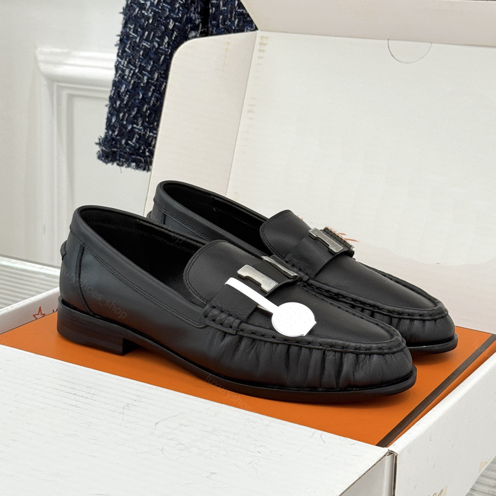 Womens Slip On Flat Loafers Dress Shoes Soft Suede Metal Buckle Elegant Designer Luxury Business Casual Shoes size 35-41 Bring box
