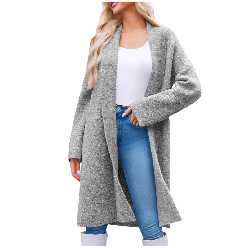 Cardigan en tricot texturé à revers châle, manteau ouvert sur le devant, manches longues, coupe décontractée, pull mi-long, vêtements d'extérieur