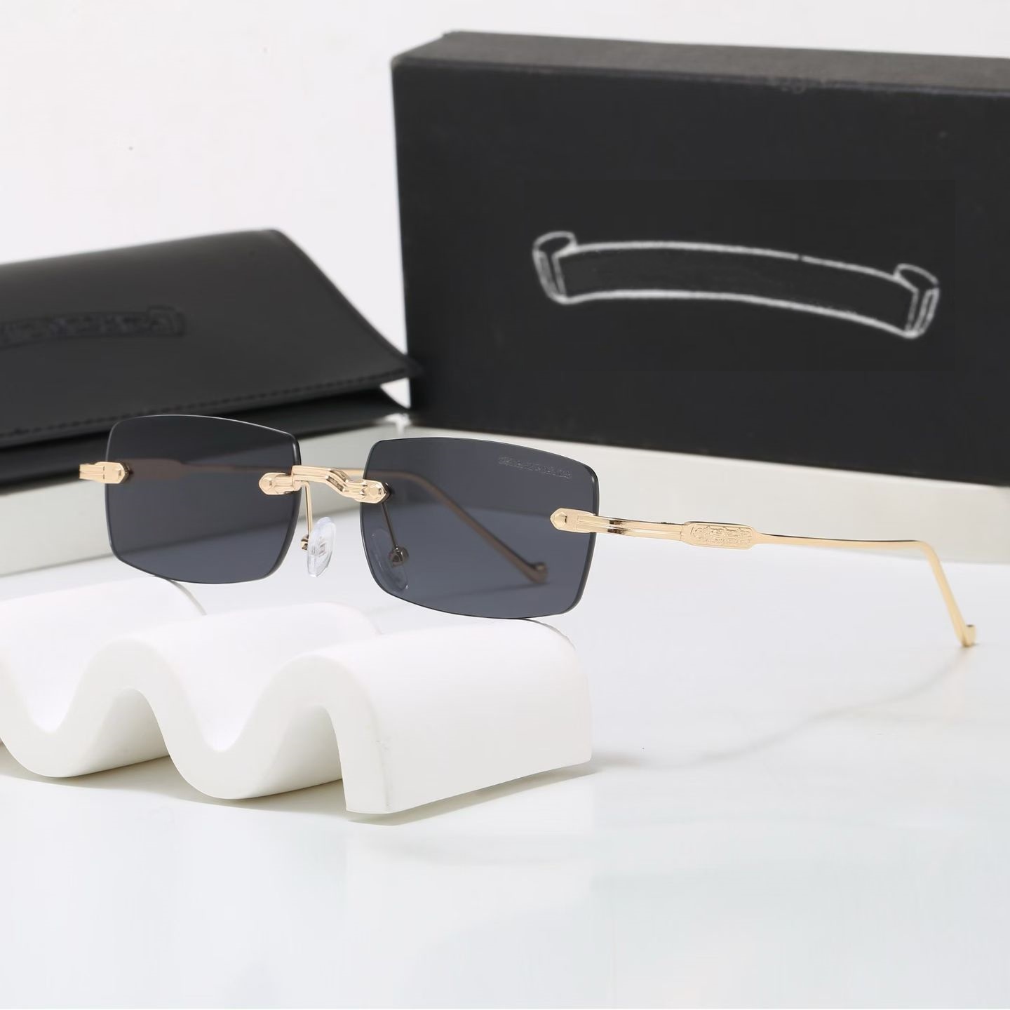 New Chrome Rimless Rectangle Sunglasses Designer Sun Glasses Unisex Metal Frame UV400 Protection Fashion Luxury Brand Shades 8 Colors With Original