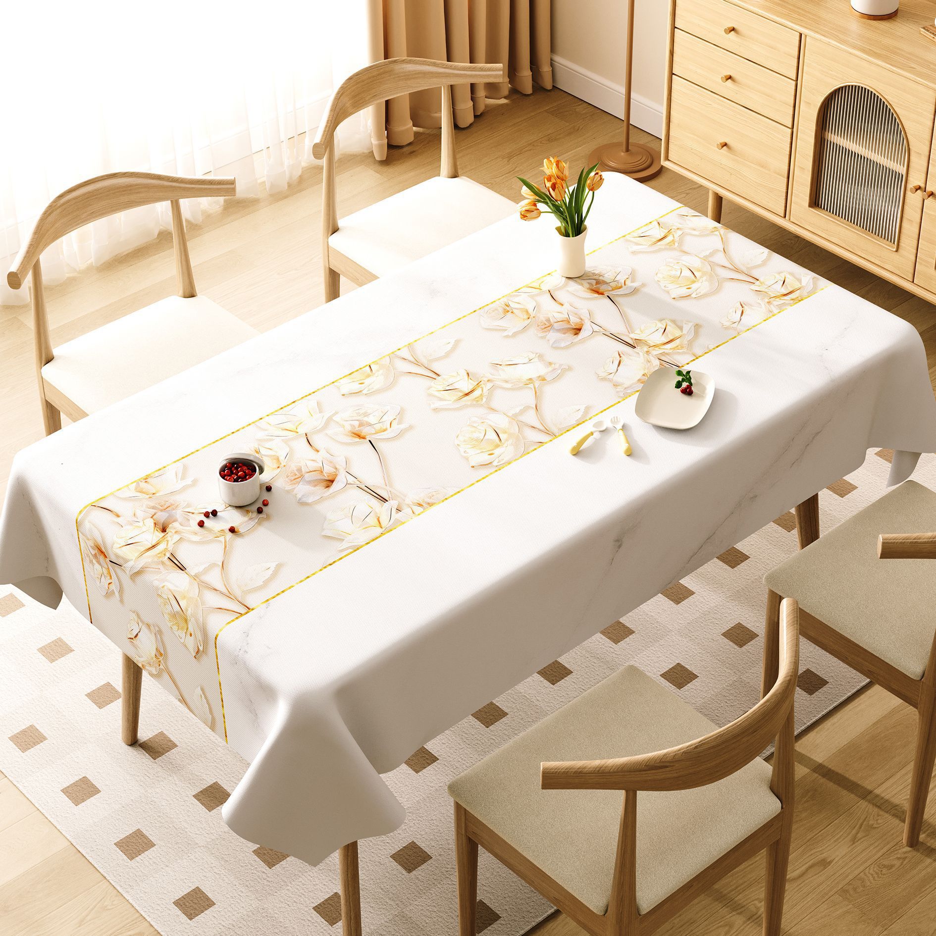 Nappe rectangulaire en PVC personnalisée, Style minimaliste frais, étanche à l'huile et sans entretien, YL-39248