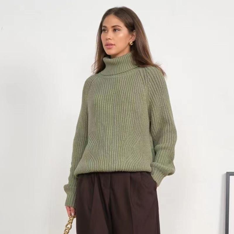 Pull à col roulé en tricot torsadé épais pour femme à manches longues raglan coupe ample haut chaud en tricot épais idéal pour le style quotidien