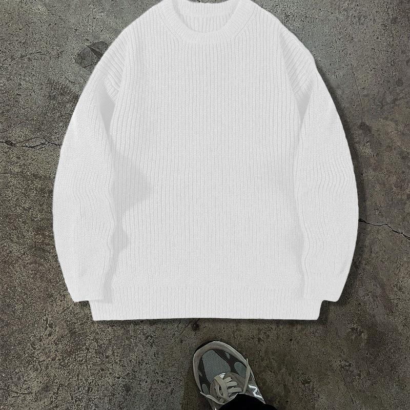 Oversized Textured Rib Knit Pullover Round Neck Long Sleeve Drop Shoulder Sweater Versatile Casual Knitwear For Men