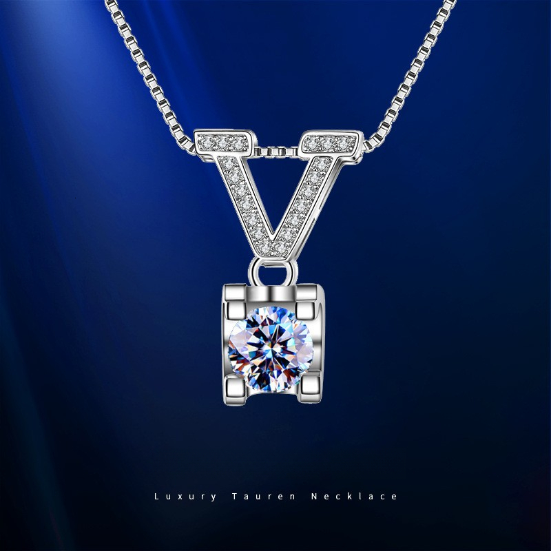 Luxury Women Designer Necklace Y2K V Shape Inlaid Imitation Moissanite Pendant Trendy Simulation Diamond Collarbone Chain Elegant Fashion Jewelry Co