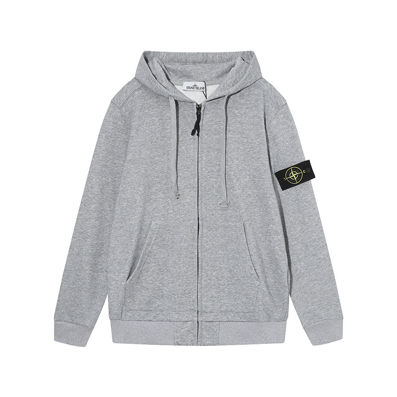 2026 Trendy Stone Shirt Fall/Winter Men's and Women's Hooded Sweatshirt Solid Color Logo Sleeve BadgeZippered Sweatshirt Coat Trendy189146