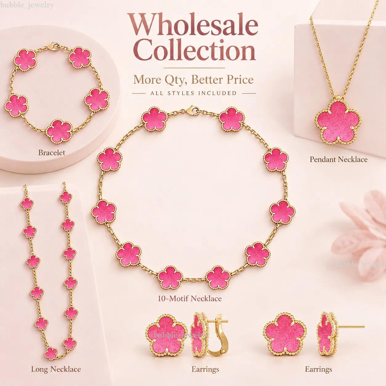 jewelry sets designer clover bracelet designer necklace for woman New style high quality strawberry pink 15mm clover chain gold pink jewelry luxury