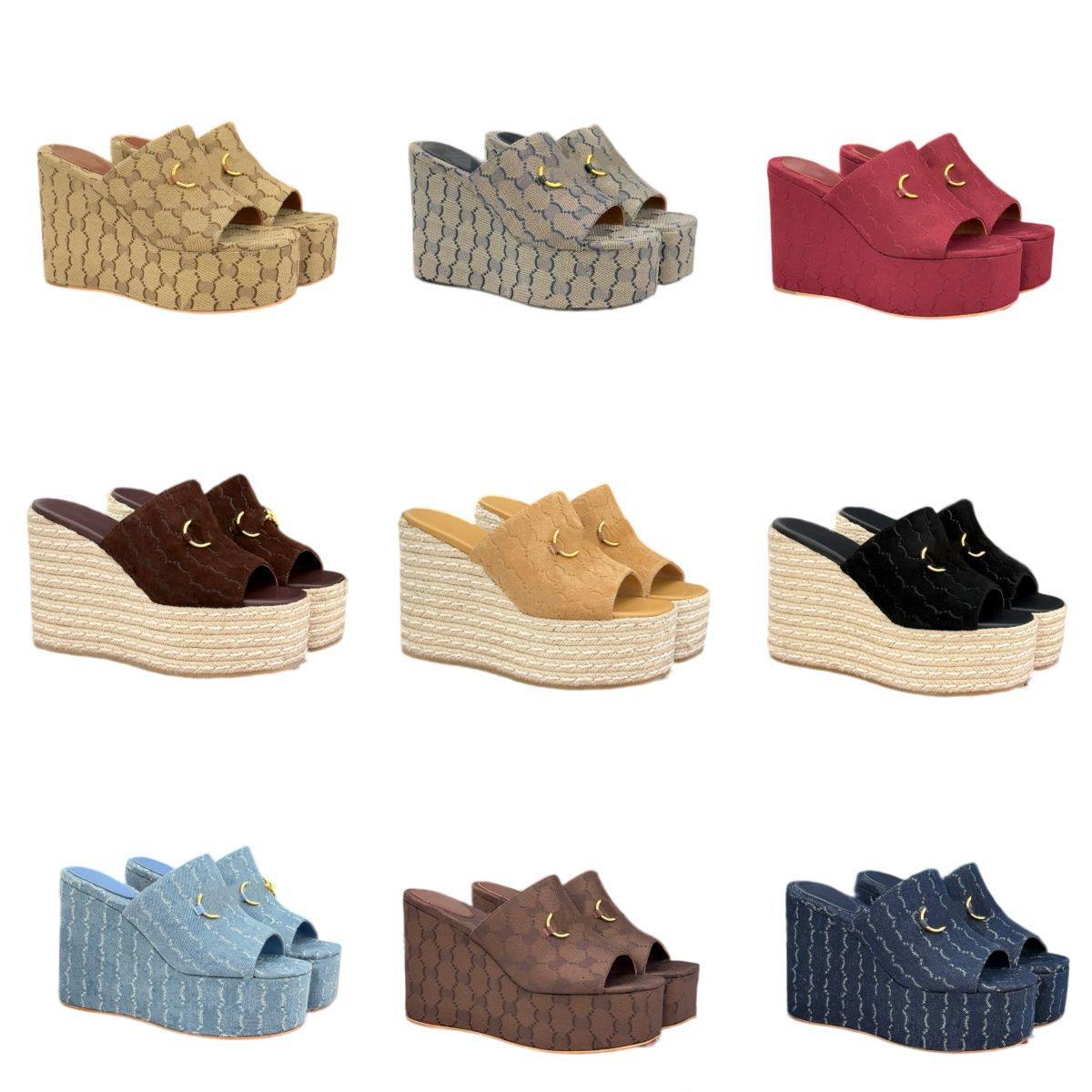 Blue canvas Denim slipper Designer Sandal Woman Platform heel fisherman Casual Leather sandale Luxury Pool slide wedge brand shoe Summer elegant wor
