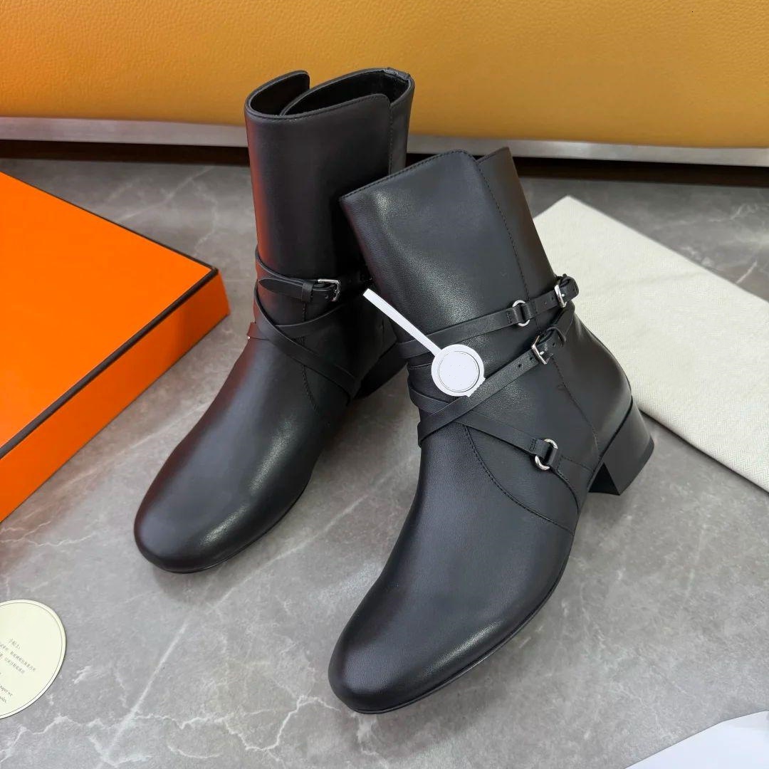 Vintage Nancy buckle ankle belt boot Designer Woman snow leather boot chunky platform heel Motorcycle Fall work boot Luxury booties Outdoor blazer F