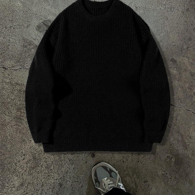 Basic Crew Neck Knit Sweater Long Sleeve Loose Fit Thickened Knitted Pullover Minimalist Style Warm Jumper For Everyday Outing