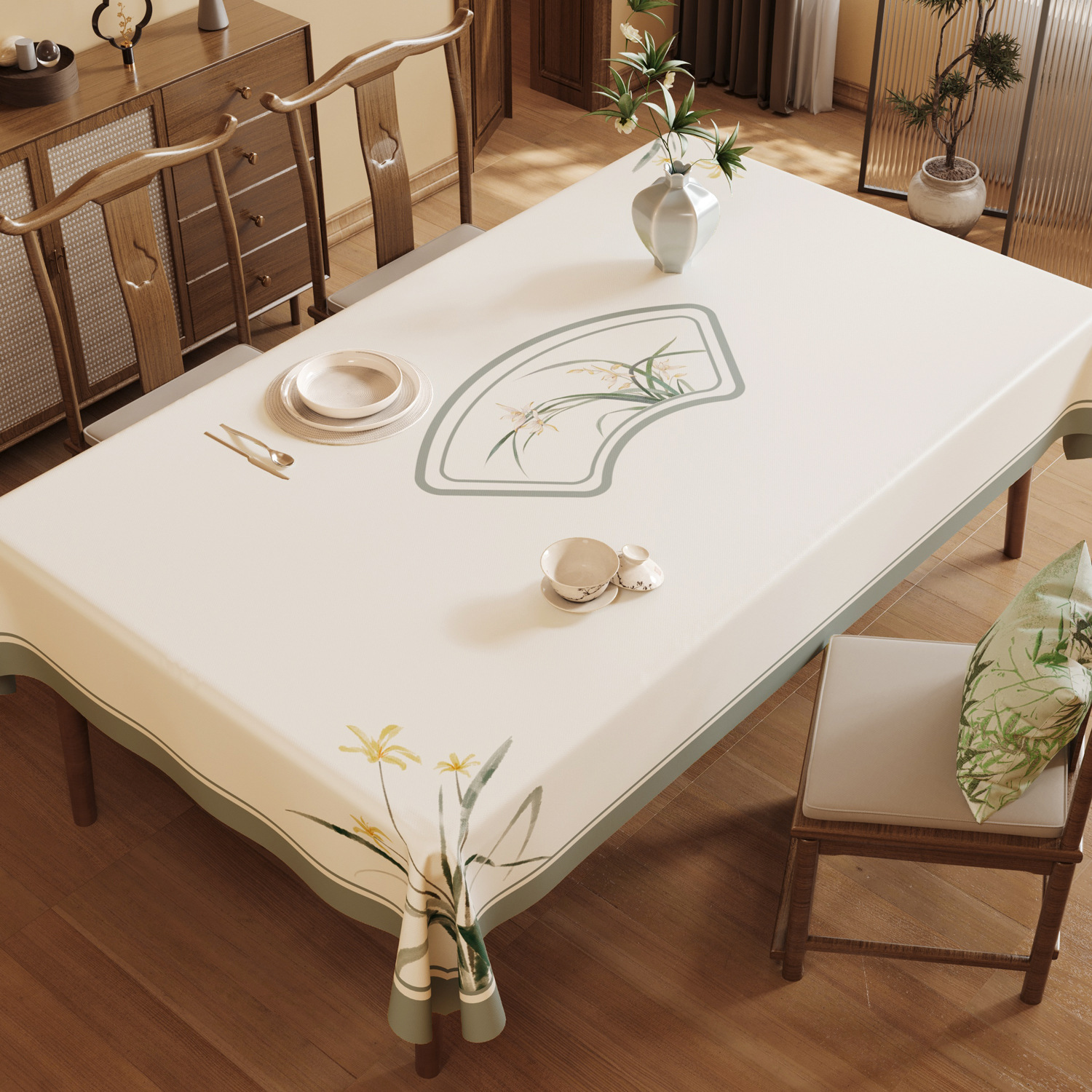 Nappe rectangulaire en PVC personnalisée, Style minimaliste frais, étanche à l'huile et sans entretien, YL-39241