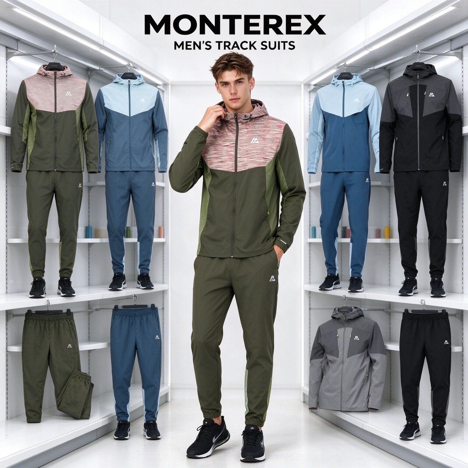 Monterex Activewear-set voor heren, losse sportshorts met korte mouwen, lichtgewicht 2-delig trainingspak voor gymtraining