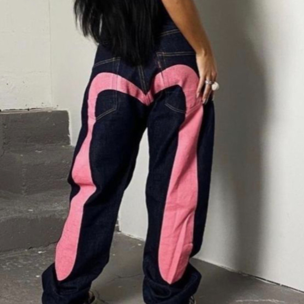 Evisulyness Jeans Baggy Designer Pants New Women Big M Pattern High Quality High Street Hip Hop Y2k Wear Luxury Straight Tube Wide Leg Brand Hot Sal