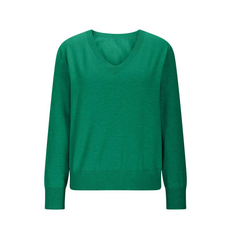 Pull tricoté uni à col en V pour femme - Manches longues - Texture tricotée lisse - Pull simple et élégant - Haut en tricot polyvalent pour un us