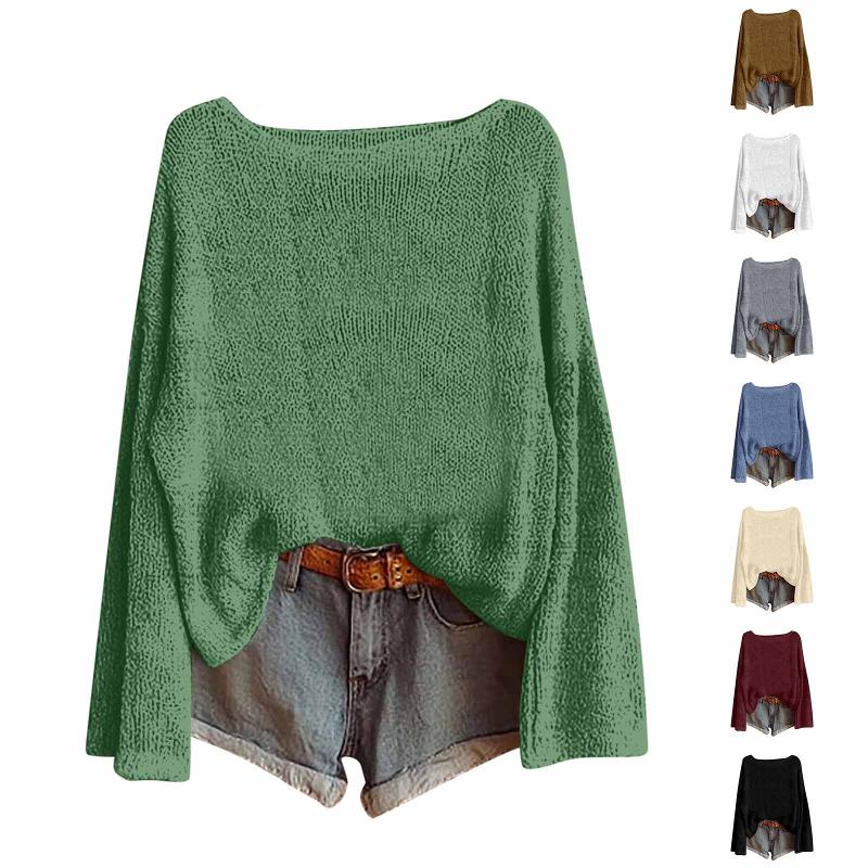 Pull en tricot ample à col bateau pour femme, manches longues, ourlet irrégulier, tissu tricoté doux et texturé, silhouette décontractée, pull dé