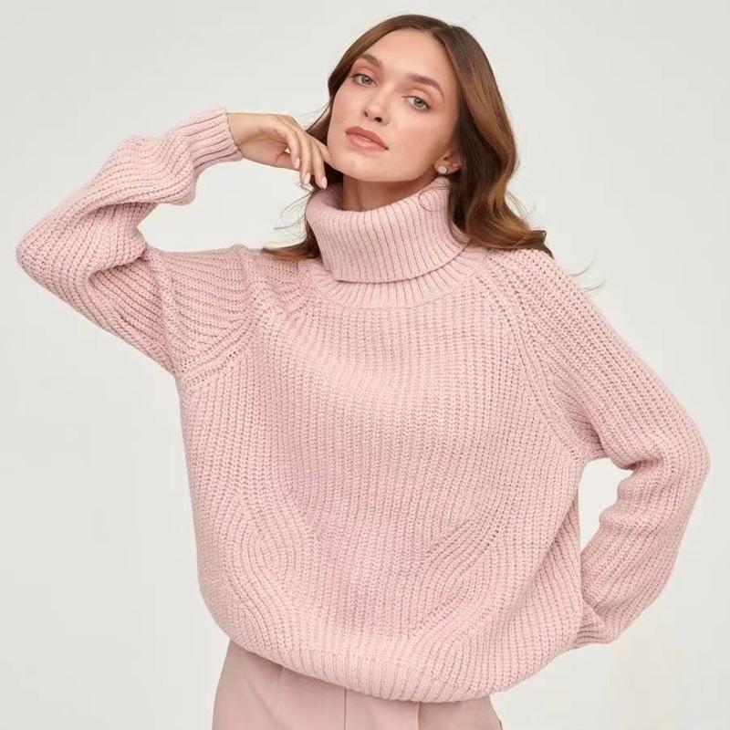 Pull tricoté à col roulé épais pour femme, manches longues, design raglan, coupe surdimensionnée, texture de câble épais, tricot doux et conforta