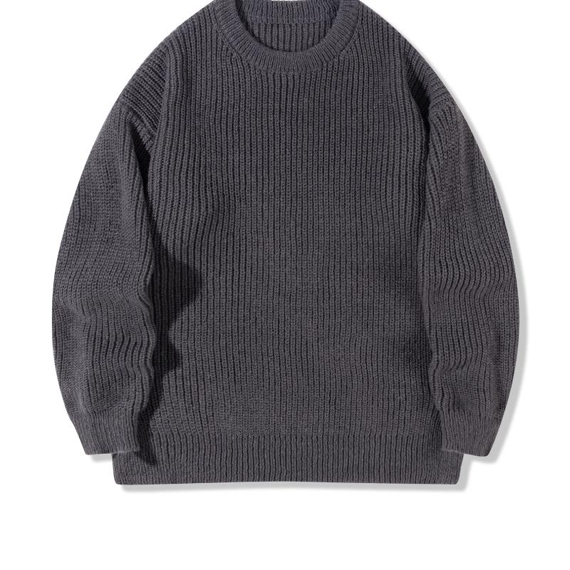 Pull tricoté gaufré solide pour hommes, col rond, manches longues, coupe décontractée, tricot doux et chaud, pour automne et hiver, usage quotidi