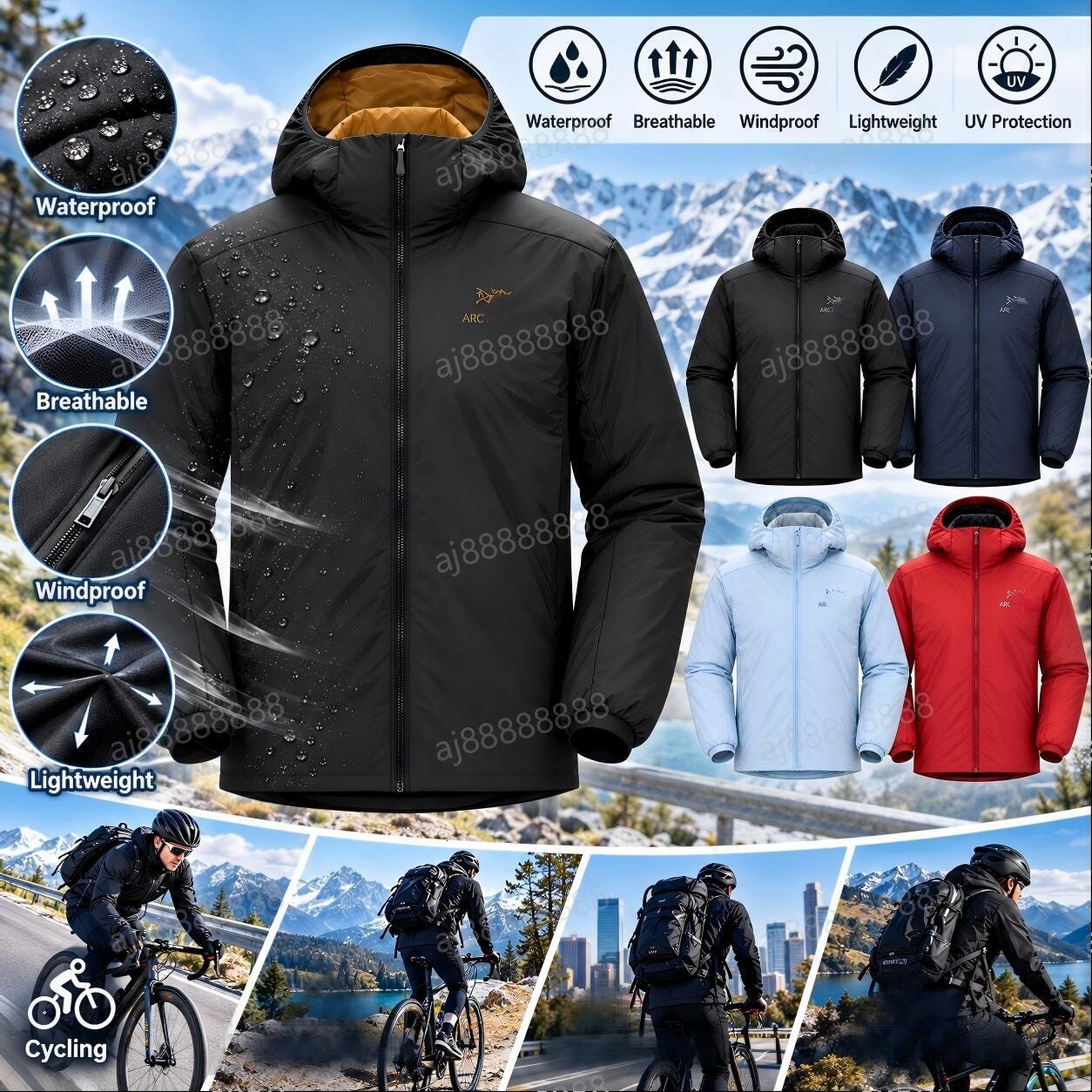 Arcteryxilly Unisex Hooded Cycling Jacket Lightweight Warm Insulated Windproof Full Zip Winter Bike Riding Outdoor Top