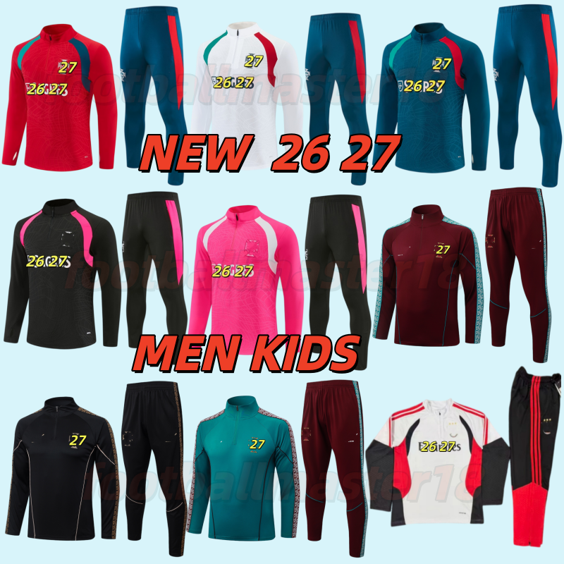25 26 27 Portugal Tracksuit Long-sleeve Half-zip Training Top Ronaldo JOAO FELIX 2026 Men's & Kids' Football Training Suit