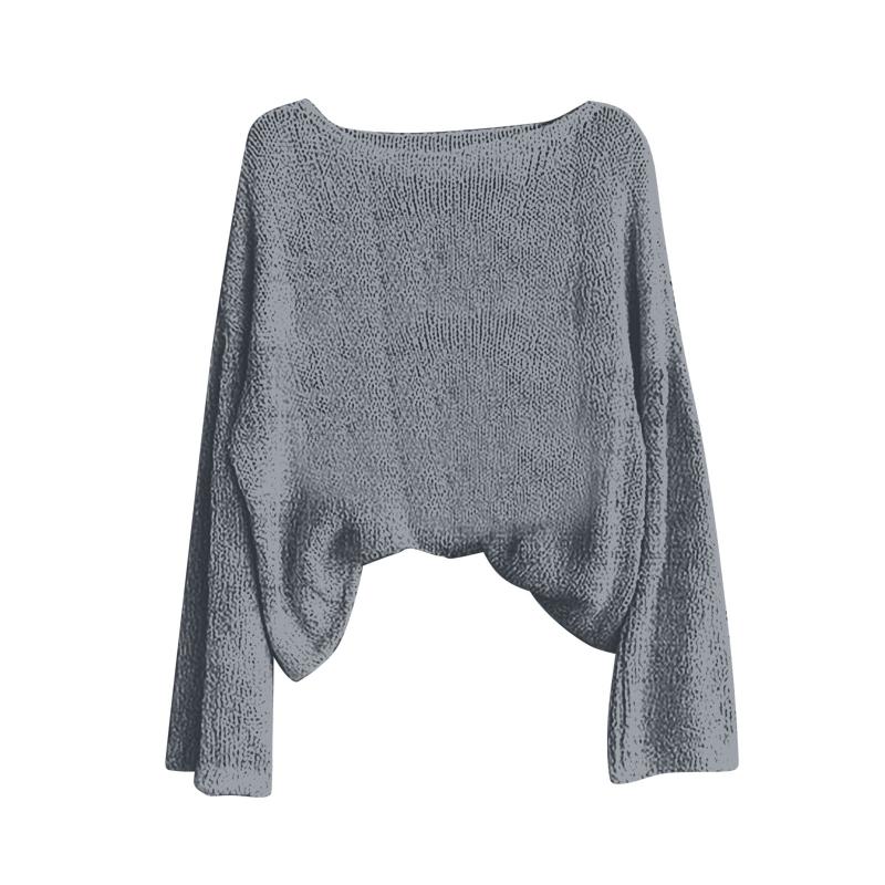 Haut en tricot à manches longues et col bateau pour femme, épaules tombantes, ourlet irrégulier, tissu tricoté doux et confortable, pull ample mi