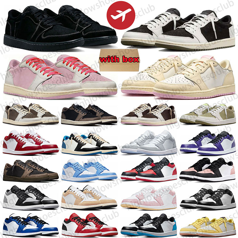 with box travis low 1 1s lows designer basketball shoes for men women Black Phantom Tropical Pink Sail mens sneakers trainers womens outdoor sports