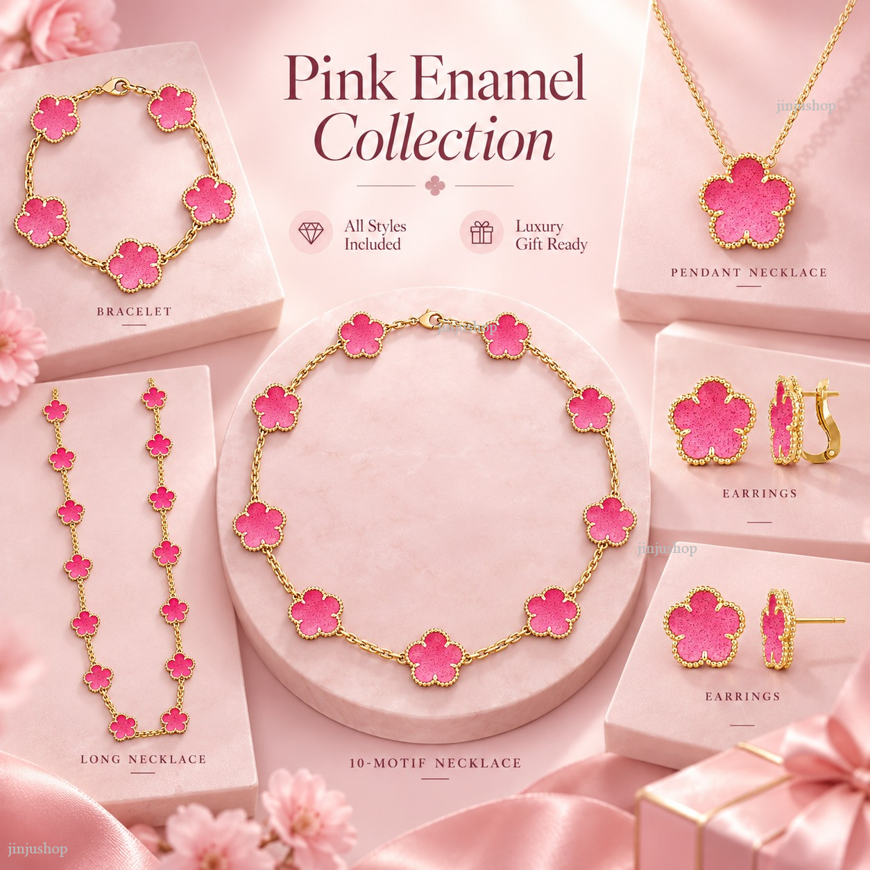 luxury bracelet earrings necklace clover jewelry set jewellery designer for women strawberry pink pendant necklace bracelet women clover necklace hi