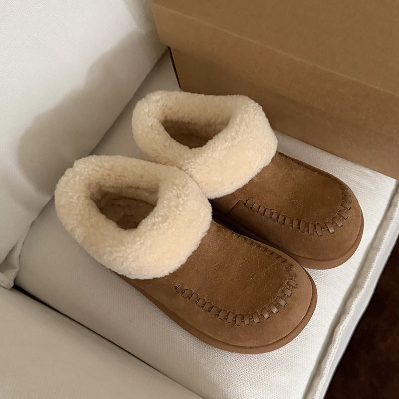 Bottes de neige de créateur de cheville en daim rétro pour femmes, col en polaire plié, manchette en fausse fourrure de haute qualité, doublure p