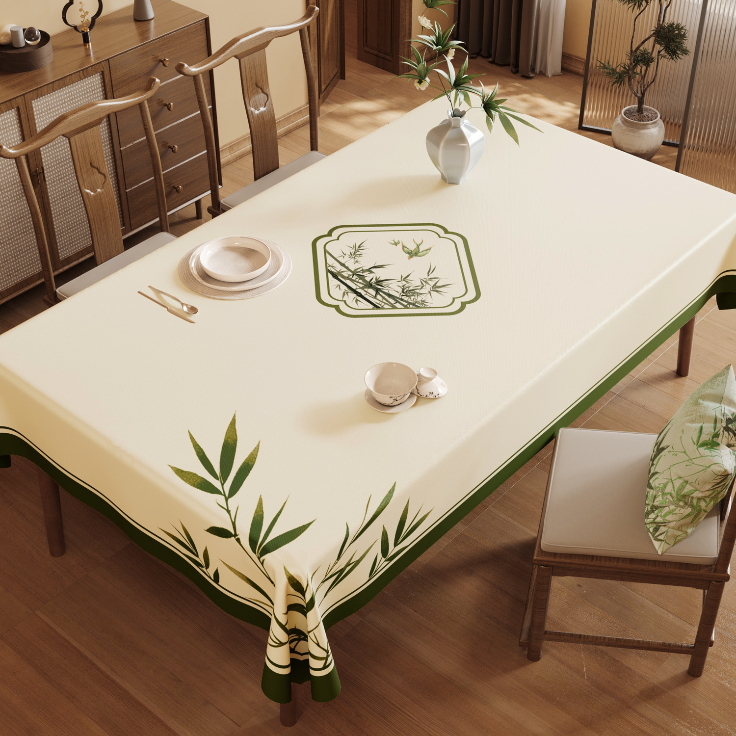 Nappe rectangulaire en PVC personnalisée, Style minimaliste frais, étanche à l'huile et sans entretien, YL-39243
