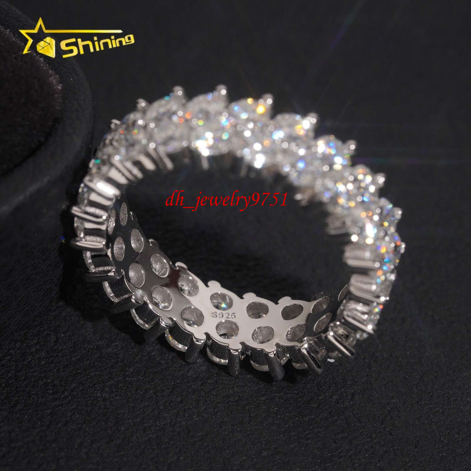 Luxury Double Row Moissanite Diamond Ring 925 Silver Full Pave Round Cut Wedding Jewelry Women Promise Ring Anniversary Gift