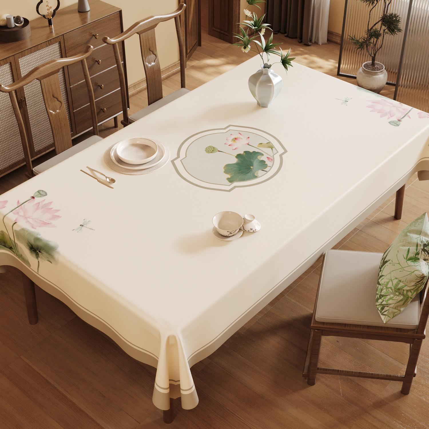 Nappe rectangulaire en PVC personnalisée, Style minimaliste frais, étanche à l'huile et sans entretien, YL-39242