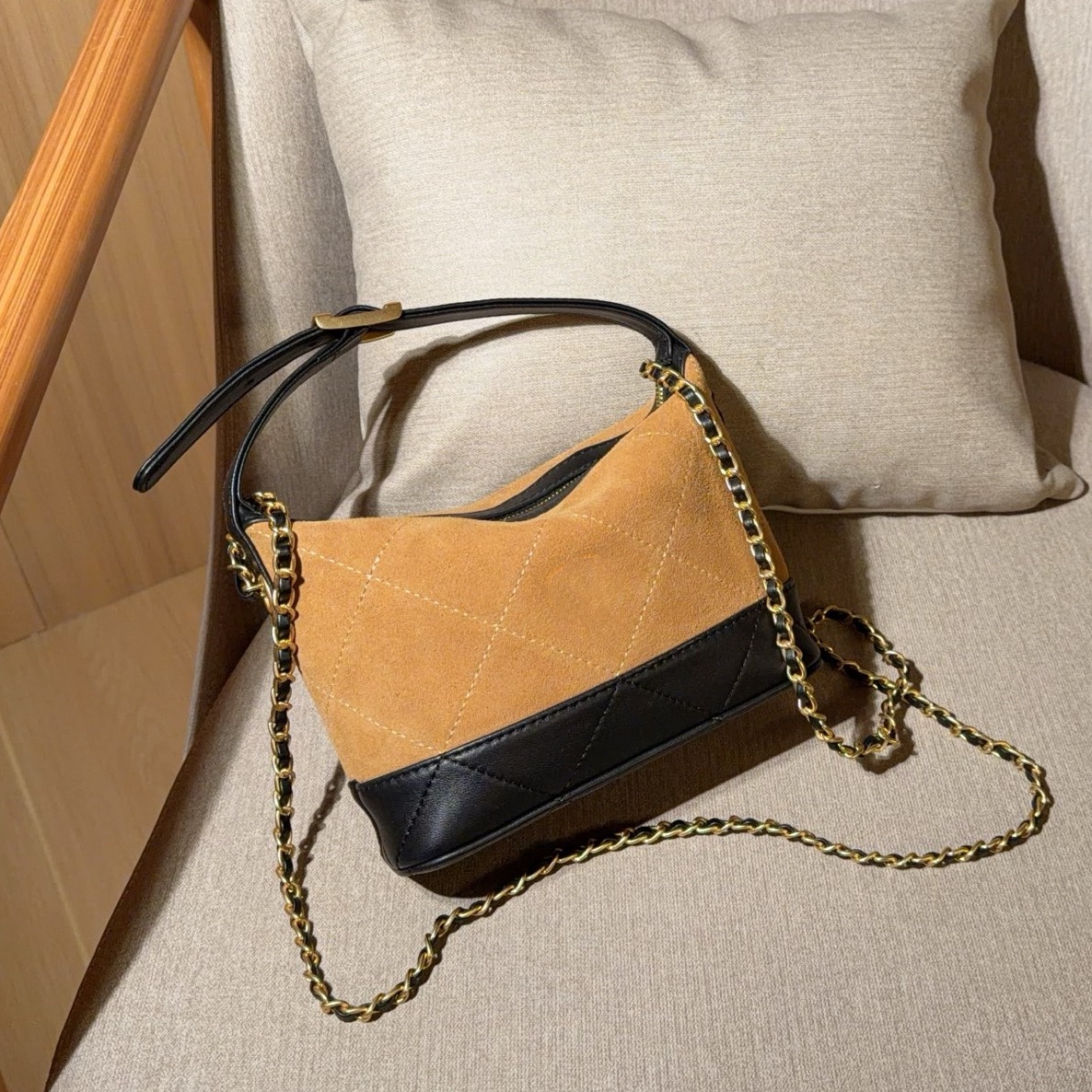 designer bag Cosmetic Bags Cases Women Vintage Suede Leather Handbag Quilted Contrast Color Bucket Bag Chain Crossbody Shoulder Bag with Top Handle