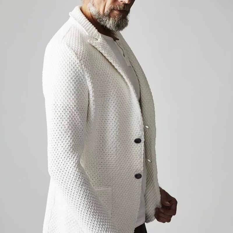 Veste de costume en tricot décontractée pour hommes, manches longues, tissu tricoté texturé, simple boutonnage, Blazer amincissant, vêtements d'e