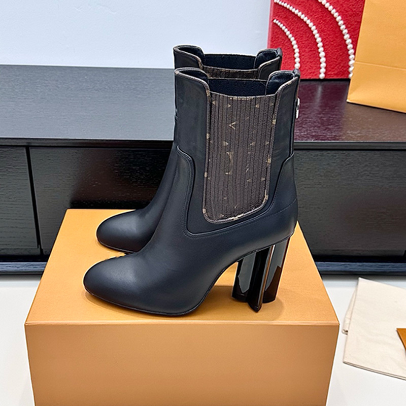 Designer Luxury Shoe Short Boots High Heel Elastic Side Leather Women Fall Winter Formal Dress Party Chelsea Bootie Elegant White Black Fashion Clas