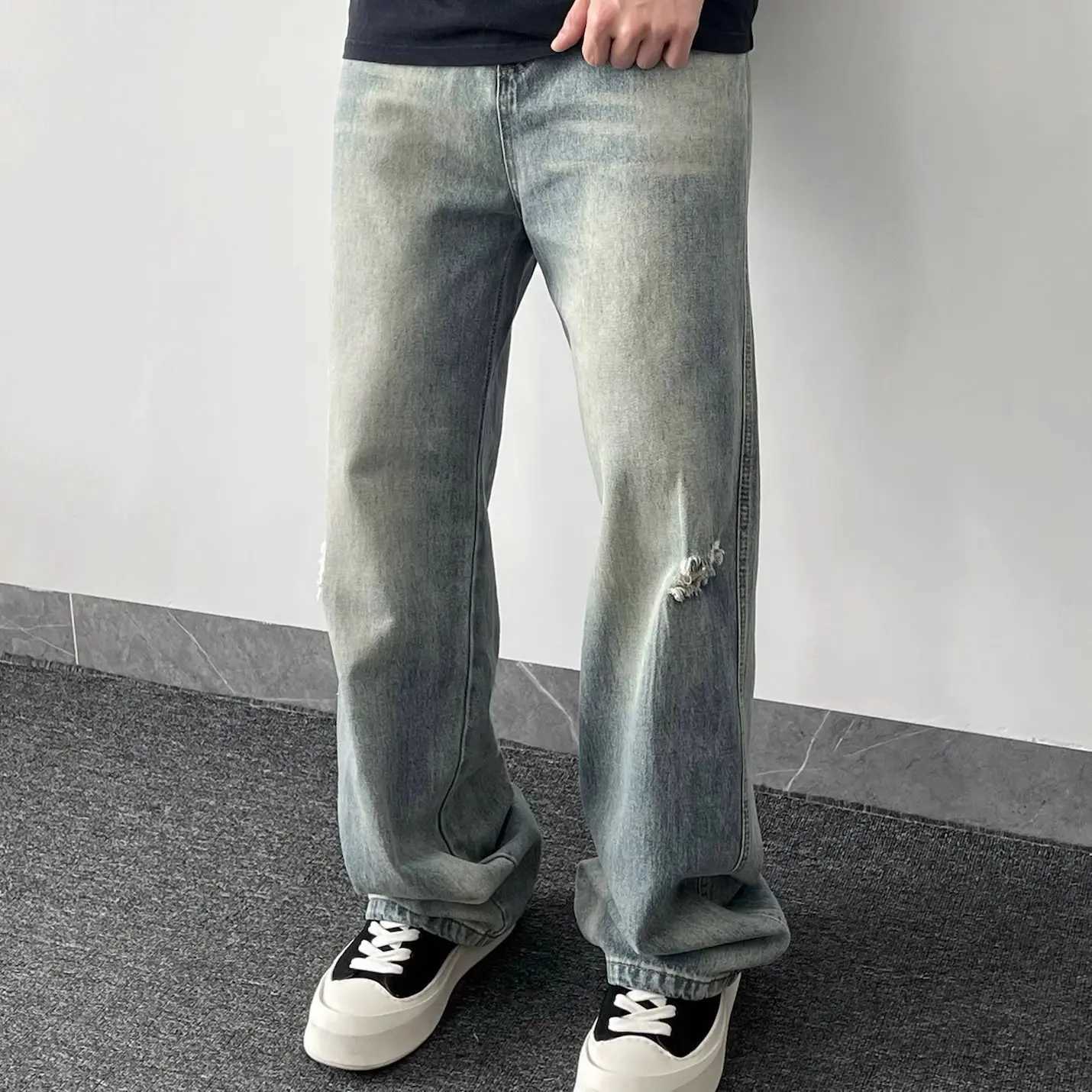 Men's Distressed Design Vintage Jeans Hip hop Casual Pants Male Bottom Cool High Waist Denim Y2k Hole Trousers D260927 d4