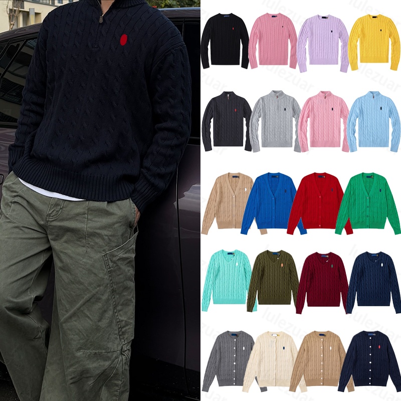 Polo Shirt Mens Designer Polo Shirt Mens Embroidered Sweater Long Sleeved V-neck Vest Pullover Quarter Zipper Winter Warm Sweater