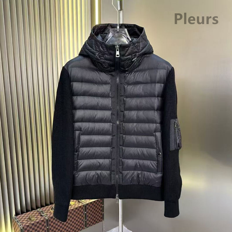 Mens puffer jacket winter designer Hooded knitted splicing sweater Windproof Warm Short Outerwear stand collar lightweight down jacket