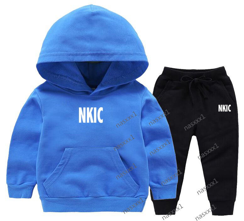 2 pièces ensemble vêtements marque bleu sweat à capuche enfants enfants décontracté manches longues filles 100% coton sweat pantalons ensembles p