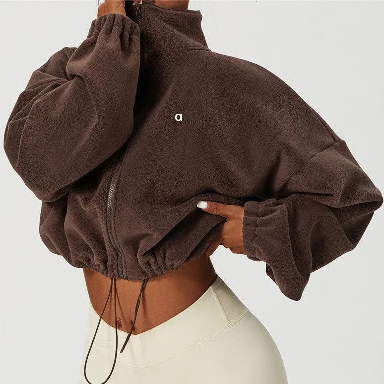 Winter yoga Lamb Wool Hair alolynessities set Jacket Coats Zipper Thick Coat Crop Tops Hoodie alolynessities women Clothes set Clubhouse Jacket Long