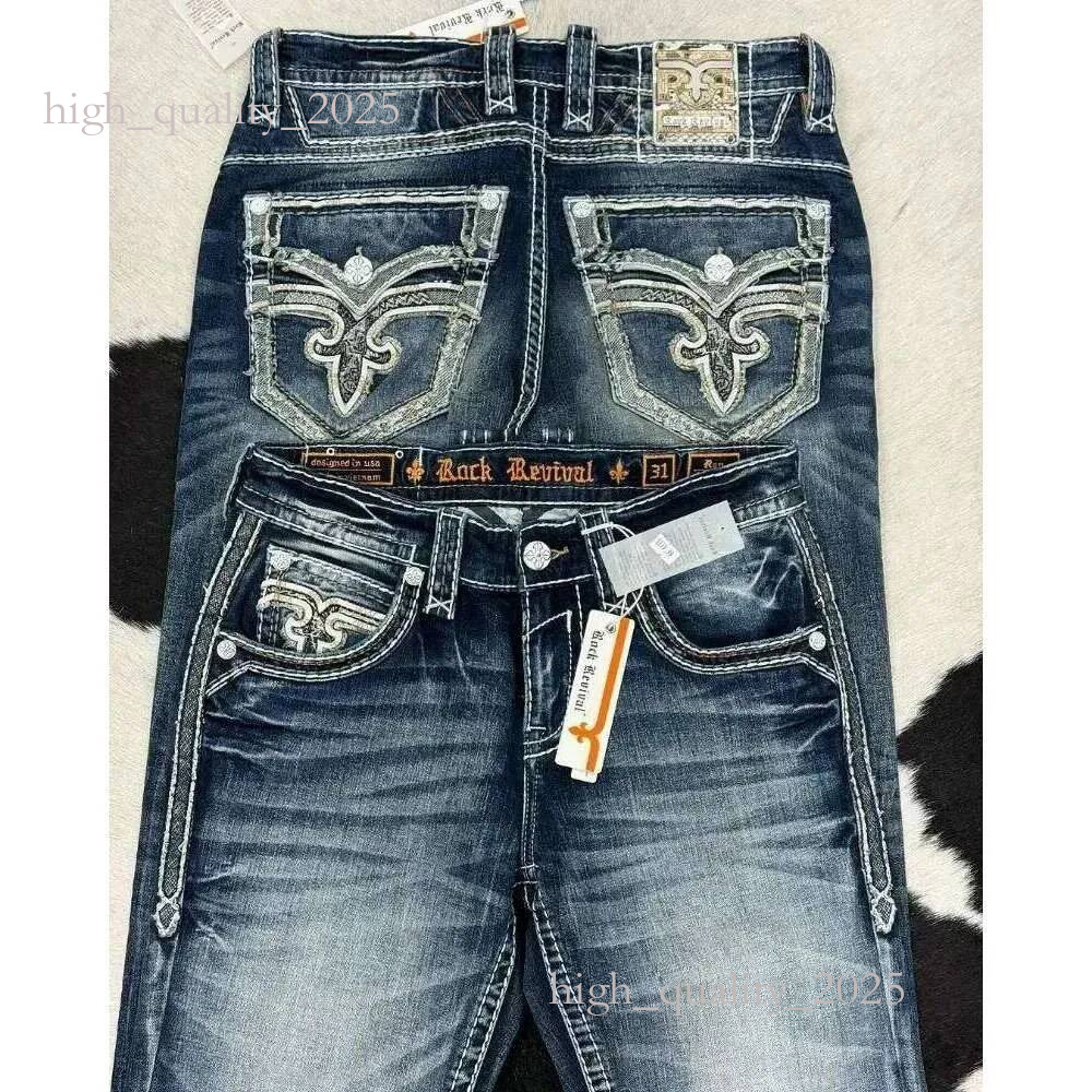 Designer High Quality Rock Revivals Jean New American Style Pant Street Wear Hip Hop Embroidered Loose Casual Wide Guys Men Popular Rock Revival Jea
