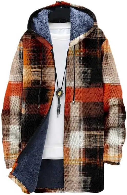 Cárdigan a cuadros para hombre, sudadera con capucha y cremallera de gran tamaño, forro polar con cremallera, Sherpa, chaqueta cómoda de invierno, a