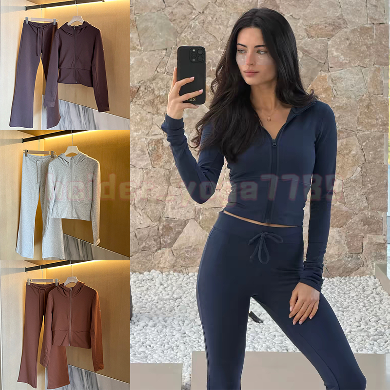 Yoga Full Zip Hoodie Cropped Jackets Women's Hooded Jackets Yoga Top Slim Fit Long Sleeve For Outdoor Running Workout High Waist Slim Flared Le